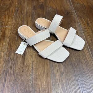 Joie NOLITA 9M slide mule sandals cream beige gold linen wide 2 strap slip on